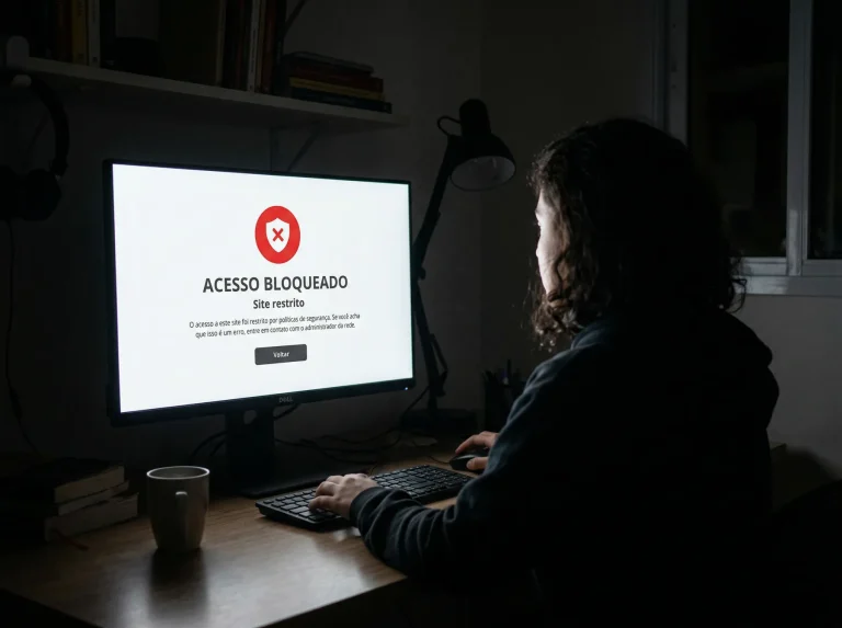 Ecrã de computador com uma mensagem de acesso bloqueado a um site de apostas