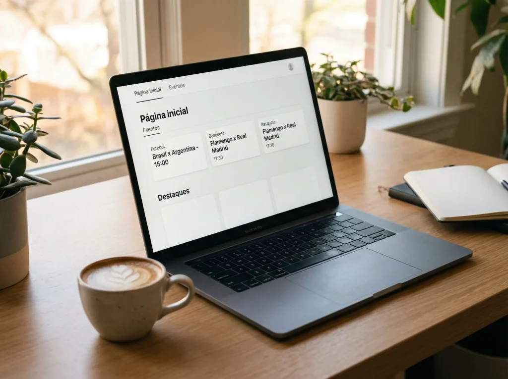 Ecrã de portátil com a página inicial de uma plataforma de apostas desportivas online
