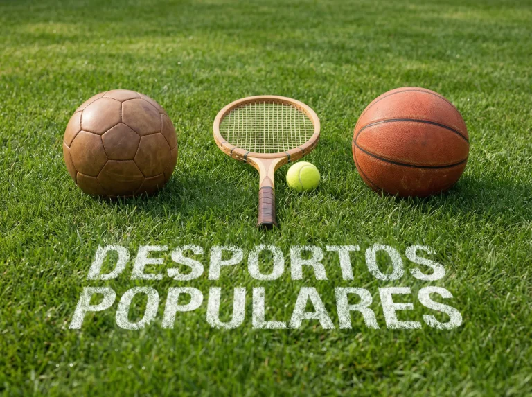 Colagem de equipamento desportivo: bola de futebol, raquete de ténis e bola de basquetebol sobre relva